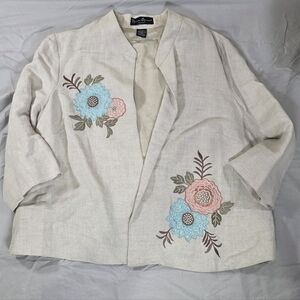 Mercer & Madison Cream Floral Embroidered Linen Blazer